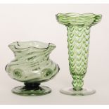 An early 20th Century Stuart & Sons crystal of footed trumpet form with applied emerald swag trails,