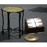 A Victorian oak stationary box with fitted interior enclosed by a double door slope on plinth base