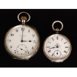 A Continental silver open face fob watch with white enamel dial and Arabic numerals W H Douglas,