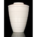 A large Keith Murray for Wedgwood vase of tapering form decorated with vertical banding glazed in