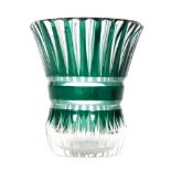 A post war Val St Lambert vase of flared form the clear crystal cased in emerald green with repeat