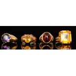 Four various gem set rings to include a 15ct amethyst ring,