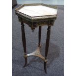 A Louis XVI style gilt metal and gallery mounted octagonal jardiniere stand on slender legs united