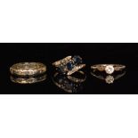 An early 20th Century 18ct sapphire and diamond crossover ring,