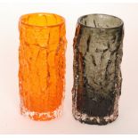 Two Geoffrey Baxter for Whitefriars Textured range cylindrical bark vases,