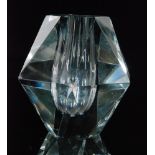 A Stromberg solifleur crystal glass vase, hexagonal faceted form with a suspended central well,
