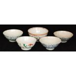 Three Ming Style footed bowls with blue and white stylised decoration,