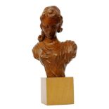 A mid 20th Century wooden sculpture of a female head and shoulders by Laszlo Hoenig raised to a