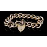 A 9ct rose gold curb link bracelet, part foliate engraved alternating links with padlock clasp,