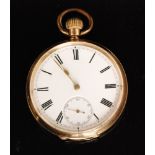 A Continental 14ct open faced crown wind pocket watch,