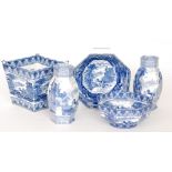 Three pieces of late 19th Century Cauldon Pottery blue and white Chariot pattern comprising two