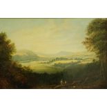 MANNER OF JULIUS CAESAR IBBETSON - An extensive river landscape, oil on board, framed,