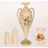 Four pieces of assorted Royal Worcester comprising a shape 2141 twin handled vase decorated with