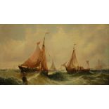 WILLIAM CALCOTT KNELL (1830-1880) - Fishing boats in a choppy sea, oil on canvas, signed, framed,