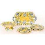 A late 19th Century Villeroy and Boch Art Nouveau majolica dessert set comprising rectangular dish,