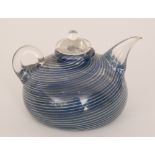 A later 20th Century free blown and lampworked studio glass teapot by Richard Clements of