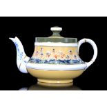 A late 19th Century James Macintyre & Co Gesso Faience squat teapot decorated with a tubelined