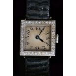 An Art Deco lady's platinum and diamond manual wind wristwatch,