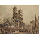 DENNIS FLANDERS,RWS (1915-1993) - 'The Coronation, Westminster Abbey', ink and wash drawing,