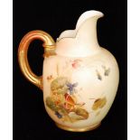 A Royal Worcester blush ivory flatback jug decorated with butterflies amidst spring flowers,