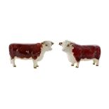 A Beswick Hereford Bull model 1363A and a Hereford Cow model 1360, both Ch of Champions,