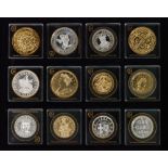 A boxed set of twelve silver and gold on silver coins 'The Millionaires Collection' issued by The