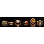 Six assorted 9ct rings to include six stone set examples and a rose gold signet, total weight 15g,