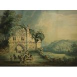 JOSEPH HALFPENNY (1748-1811) - 'Kirkham Abbey, Yorkshire', watercolour, signed, framed,