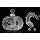 A later 20th Century Lalique 'Deux Fleurs' scent bottle of flattened form with overlapping poppy