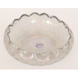 An early 20th Century shallow crystal glass roll rim bowl in the style of Kralik Martele pattern