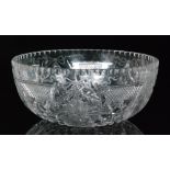 A 20th Century Tudor crystal glass bowl by Jack Lloyd with panels engraved with figs in branches