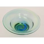 A 1940s Stevens & Williams Rainbow glass bowl of shallow circular form with a wide rim,