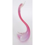 A large 20th Century Seguso Sommerso figure of a stylised bird the body in a pale magenta to opal