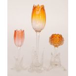 A large late 19th Century Stourbridge glass posy vase in the form of a stylised tulip,