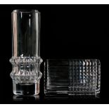 A post war Skruf crystal glass vase designed by Bengt Edenfalk of cylindrical form with a double