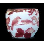 A large early 20th Century D'Argental cameo glass vase of wide sleeve form cased in a deep magenta