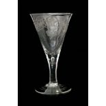 An 18th Century oversized two piece goblet circa 1750 with large drawn trumpet bowl Dutch engraved