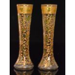 A pair of late 19th Century Stourbridge glass vases of slender flared form,