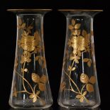A pair of large late 19th Century Thomas Webb & Sons clear crystal glass vases of tapered sleeve