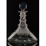 A late 18th Century clear crystal ships decanter circa 1800 with wide base and conical body rising