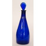 A late 18th Century Bristol blue decanter circa 1790 of taper form with collar neck and facet