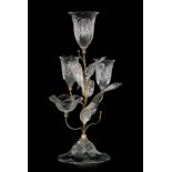 A late 19th Century Stourbridge clear crystal glass epergne in the form of a stylised flowering