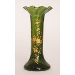 A late 19th Century Thomas Webb & Sons green glass vase of footed and flared sleeve form with a