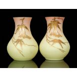 A pair of late 19th Century Thomas Webb & Sons Queens Burmese posy vases of shouldered ovoid form