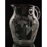 A late 18th Century clear crystal ale jug circa 1800 of baluster form with a collar neck,