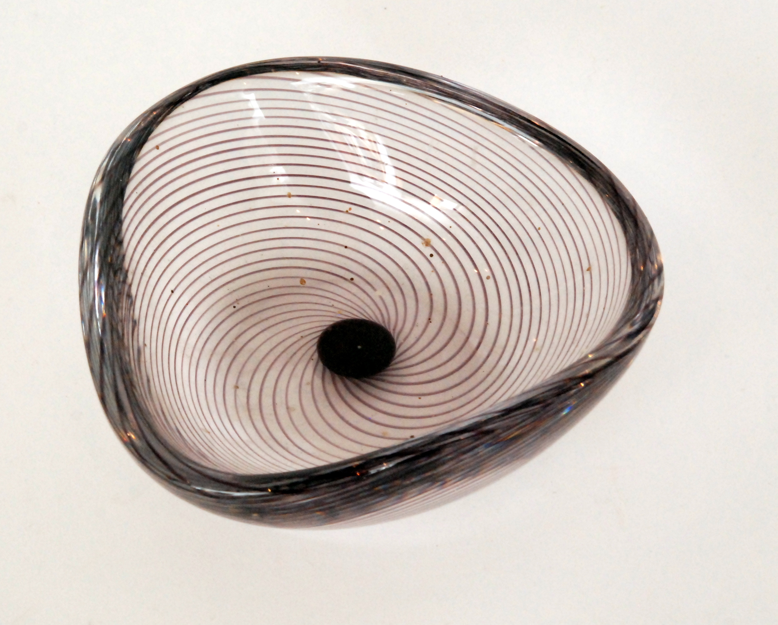 A post war Kosta glass bowl designed by Vicke Lindstrand of triangular form,