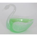 An early 20th Century alabaster glass swan in the style of Stevens & Williams,