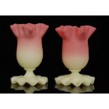 A pair of late 19th Century Thomas Webb & Sons Queens Burmese posy vases of bell form with a wave