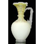 A large late 19th Century satin quilted air trap jug of footed compressed ovoid form with flared