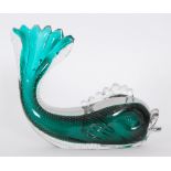 A 20th Century Murano Sommerso glass fish decorated with bullicante over the deep green body all